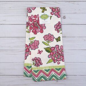 Kitchen Tea Towel Pink Green Floral Raspberry Rhapsody